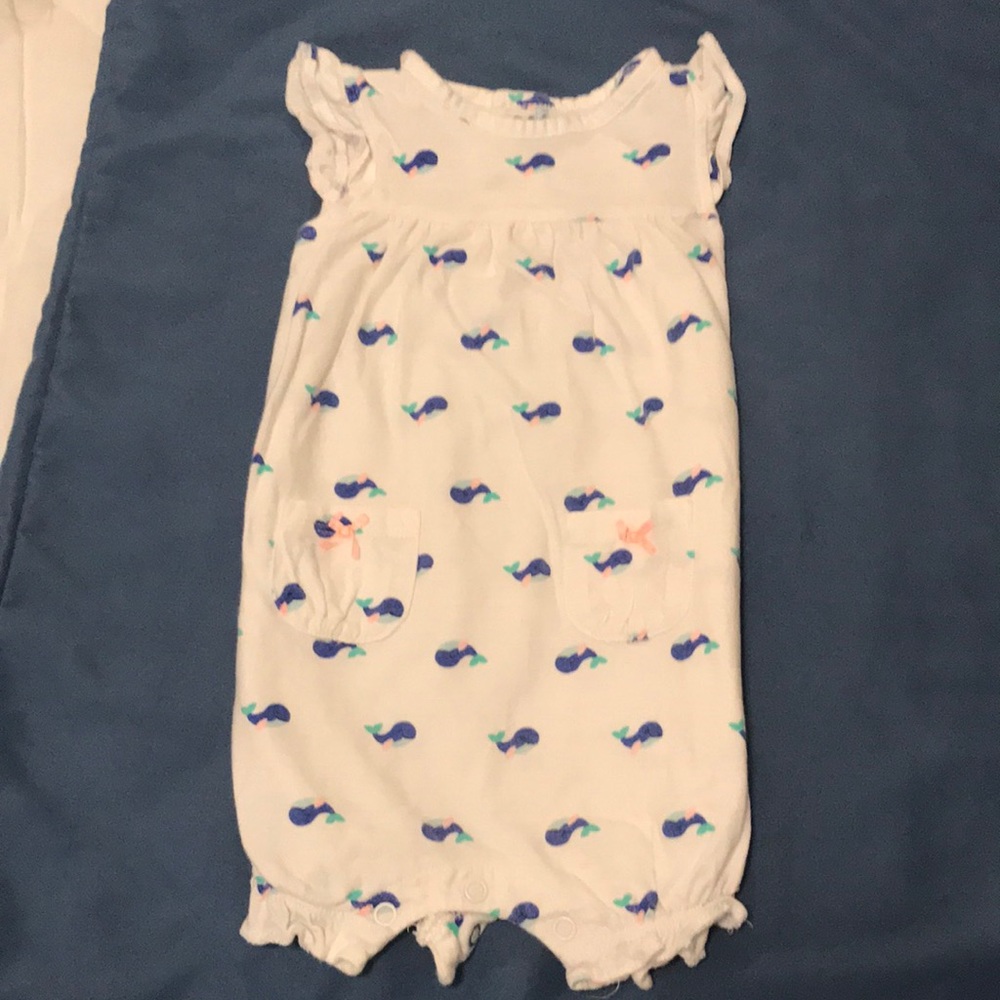 Whale print bubble romper. 9m.